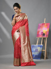Watermelon Pink Katan Silk Banarasi Saree With Ethnic Motifs And Zari Woven Designs-MA52KA441380079